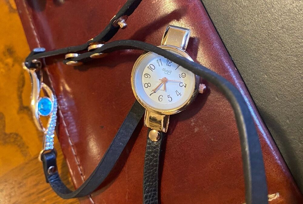 Women's Rose Gold Tone Sloggi Wrap Watch, Clear and Blue Crystal Accents